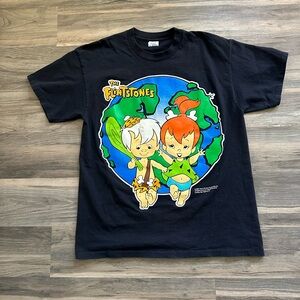 Vintage 1994 The Flintstones Pebbles and Bamm-Bamm Black Cotton T-Shirt